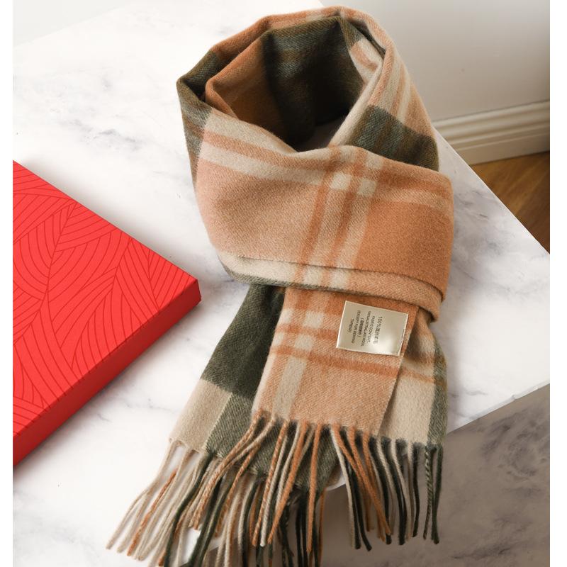 High-end 100 Pure Wool Scarf for Men and Women, Winter Thickened High-end New Camel Shawl Birthday Gift