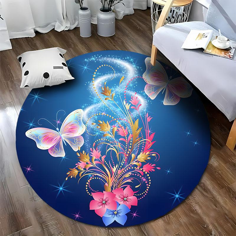 Free shipping! Colorful Butterfly and Floral Round Carpet for Living Rooms round carpet for home sofa bedroom, gift