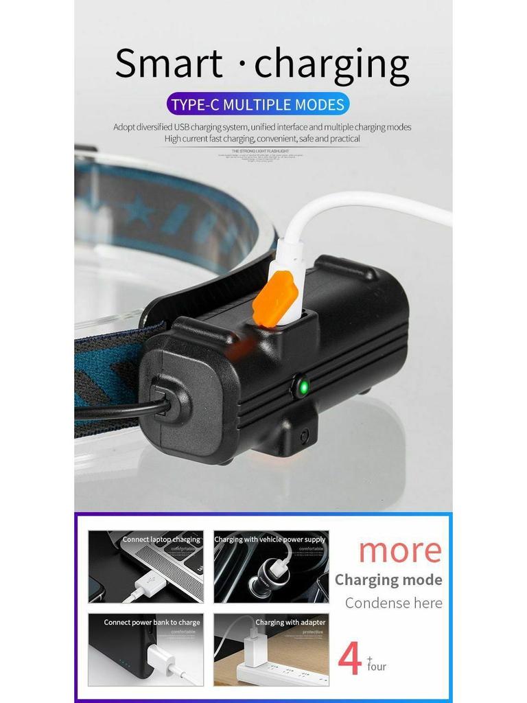 Светодиодная фара XPG+COB: USB-зарядка, датчик масштабирования, многофункциональный для рыбалки на открытом воздухе