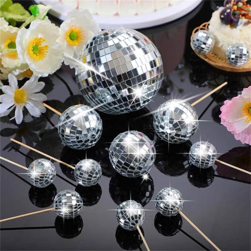 24 Штуки Светоотражающие Сферы Топперы для Торта для Украшения Вечеринки Декоративные Вставки для Капкейков Аксессуары Украшение для Торта