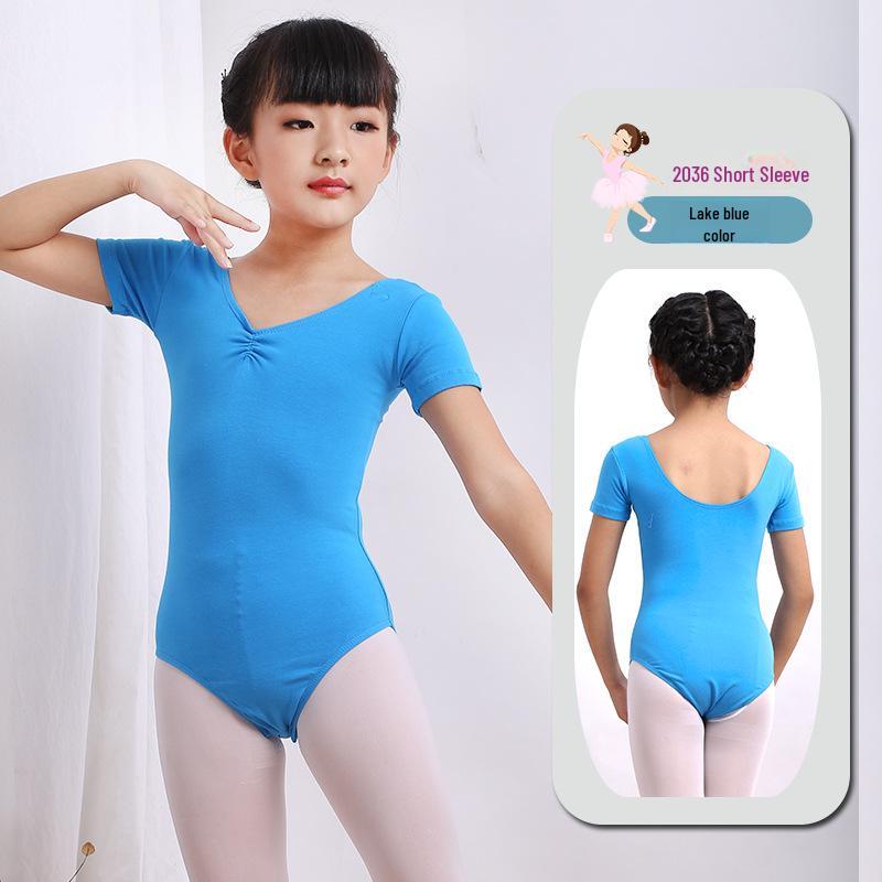 Летний балетный танцевальный купальник для девочек - гимнастический комбинезон с короткими рукавами для обучения детей китайским танцам