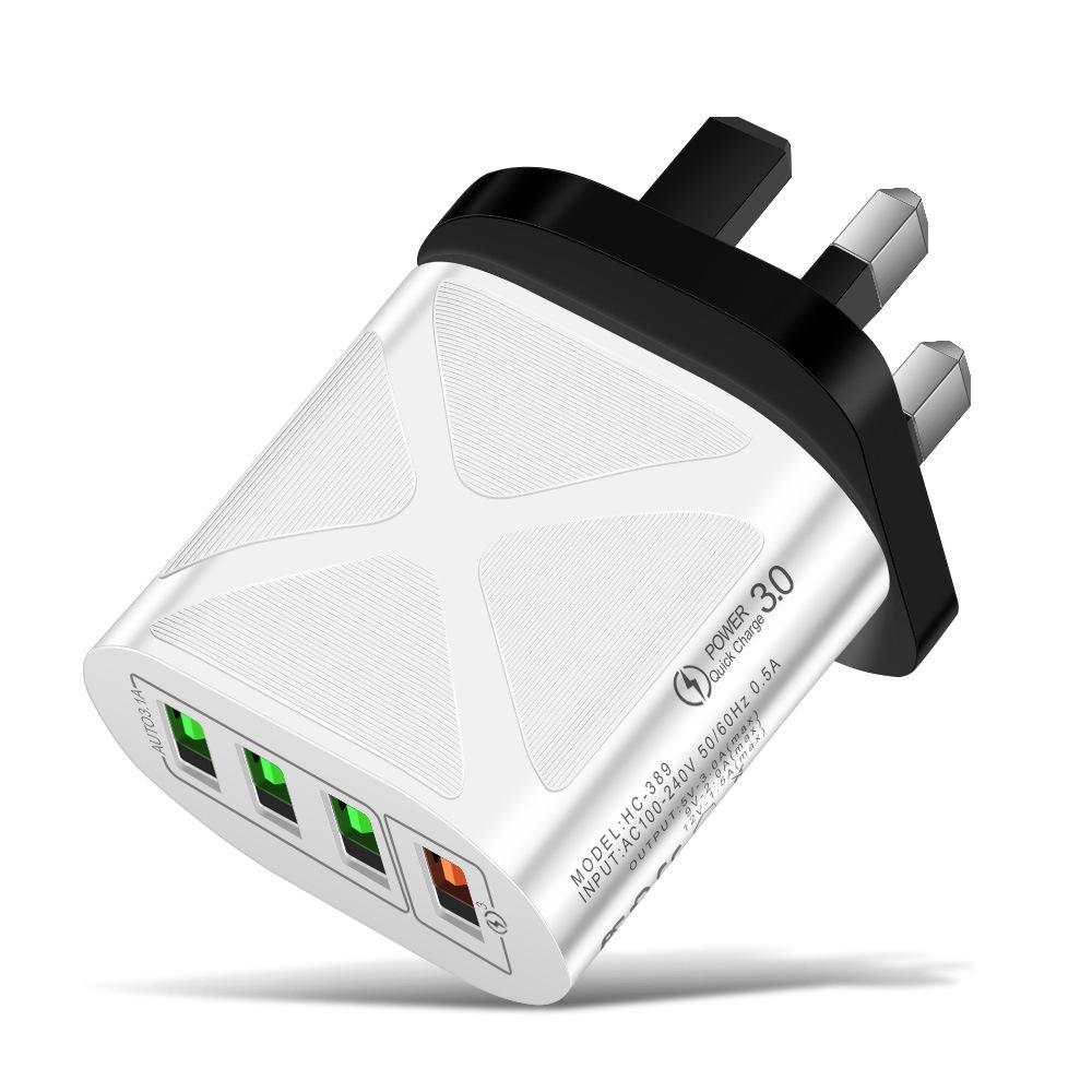 New QC3.0 4-Port Fast Charger: 5V/9V/12V European, American, British & Australian Standard