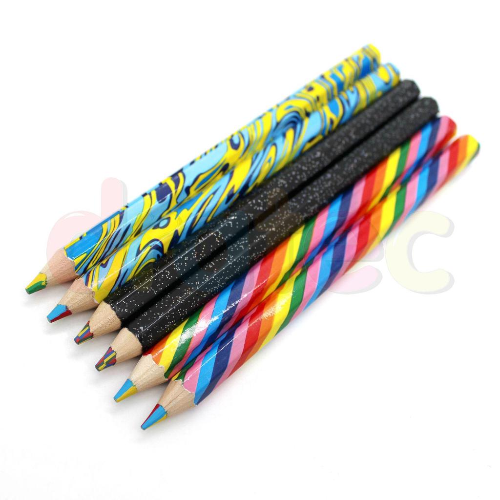 In-stock, free shipping: Thick Rainbow Pen with Large Barrel, Four Colors in One; Wooden Drawing Colored Pencils.