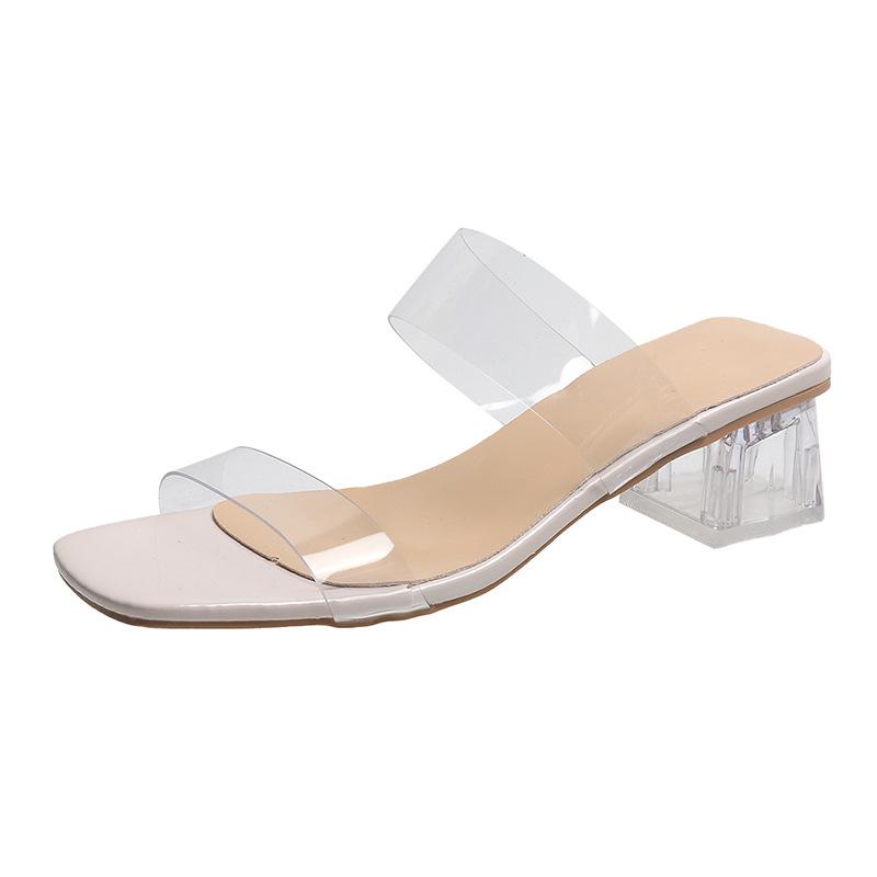 Летние новые прозрачные женские тапочки с толстым каблуком и кристаллами, модная и повседневная верхняя одежда, тапочки большого размера на высоком каблуке