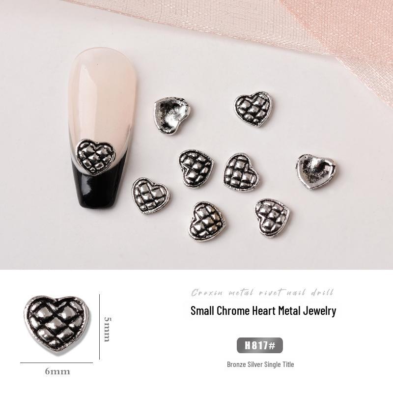 Chrome Heart Cross & Diamond Nail Art Jewelry - Retro Punk Style Accessories