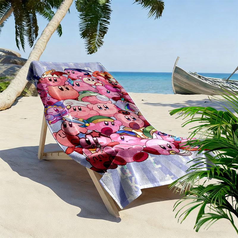 Kirby Pink Spirit Print Beach Towel, Large Soft Quick Dry Towel for Beach Camping Swimming