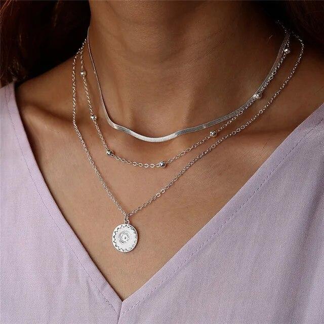 Simple Crystal Geometric Gold Color Pendant Necklace Set for Women Charms Fashion Square Rhinestone Female Vintage Jewelry 2022