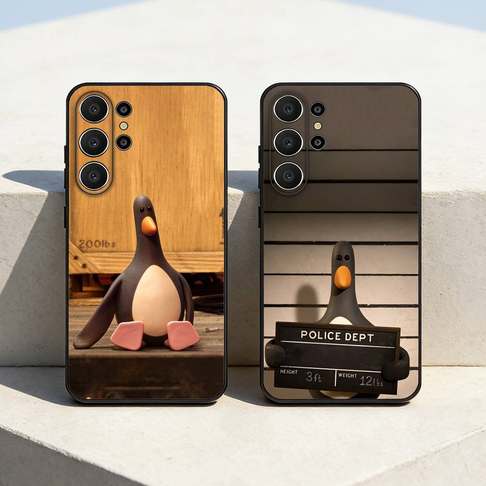 Cute Retro Villain Penguin Phone Case For Samsung S26,S25,24,23,22,30,21,10,9,Ultra,Plus,Lite,FE Soft Black Case