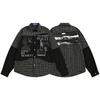 Mens Long Sleeve Shirt Plaid Patchwork Streetwear Loose Fit Casual Top