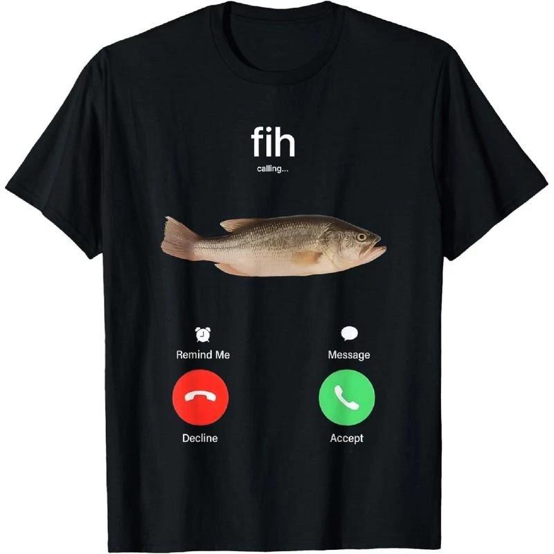 100% Cotton Fih Calling Remind me Message Decline Accept Phone Call Fish T-Shirt