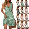Women's Dress V-neck Sleeveless Casual Floral Print Hem Pleated Dress