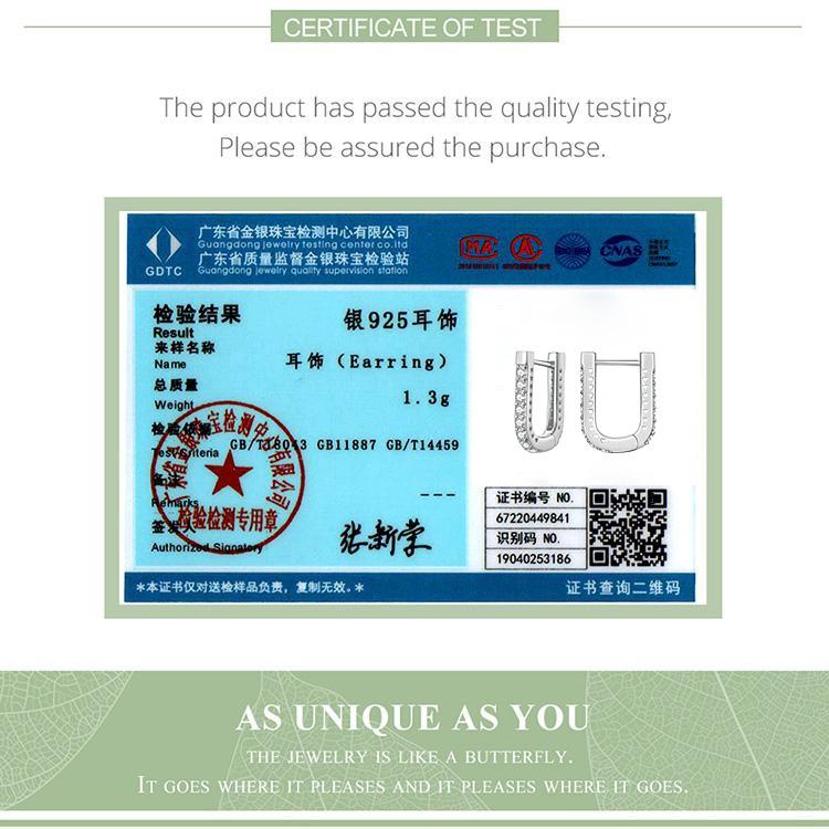 BAMOER 925 Sterling Silver Classic U-shaped Ear Buckles Earrings for Female Shining Zircon Earrings Fine Jewelry Gift