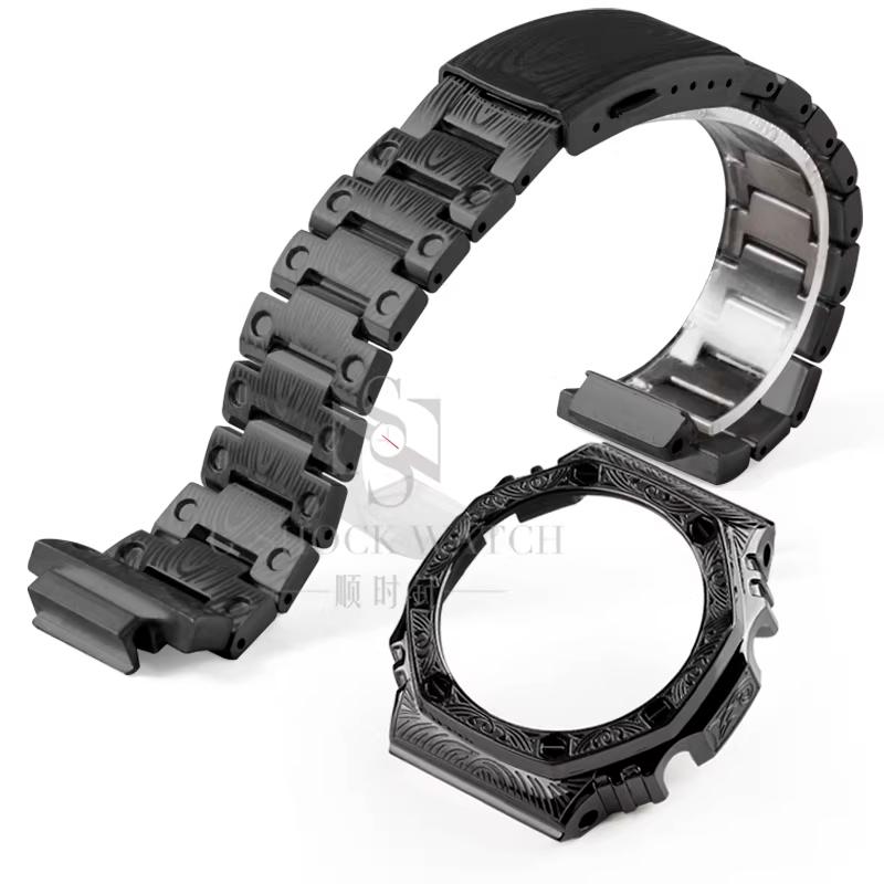 GA2100 Для Casio Дуб Фермерский Резьба Металлический Корпус Ремешок из Смолы GA2100/2110 Модифицированный Резьба GM2100 GBM2100 Корпус Аксессуары для Часов