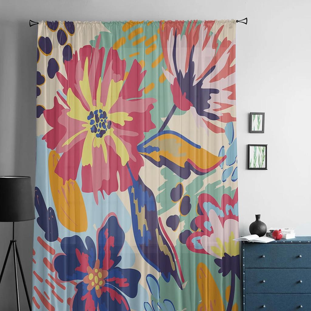 Цветочные абстрактные красочные прозрачные шторы для гостиной, спальни, домашний декор, кухня, тюль для окон, вуаль, шторы