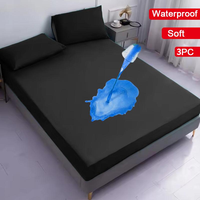 Комплект водонепроницаемых простыней из 3 предметов, однотонный, влагостойкий, пылезащитный, нескользящий протектор для матраса, мягкий и удобный постельный комплект, простыня с глубоким карманом