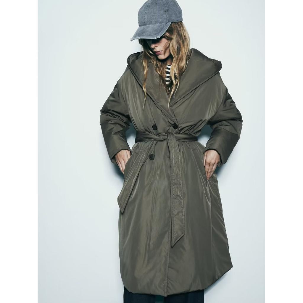 Autumn Winter Product Women's Fashion Casual Windbreaker Style Belt Hooded Cotton Coat