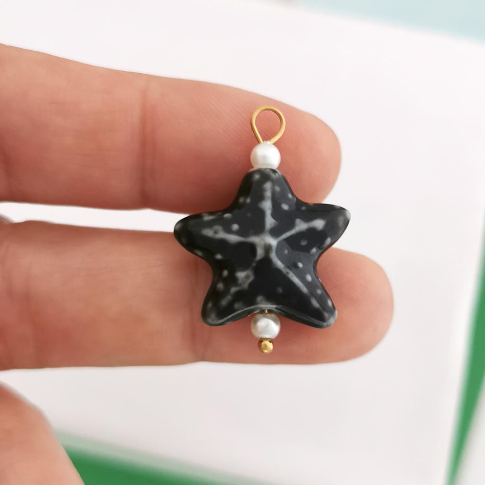 1pc Ceramics Pendant Conch Charm Fish Shell Sea Star Dolphin Stainless Steel PVD Gold for Necklace Bracelet