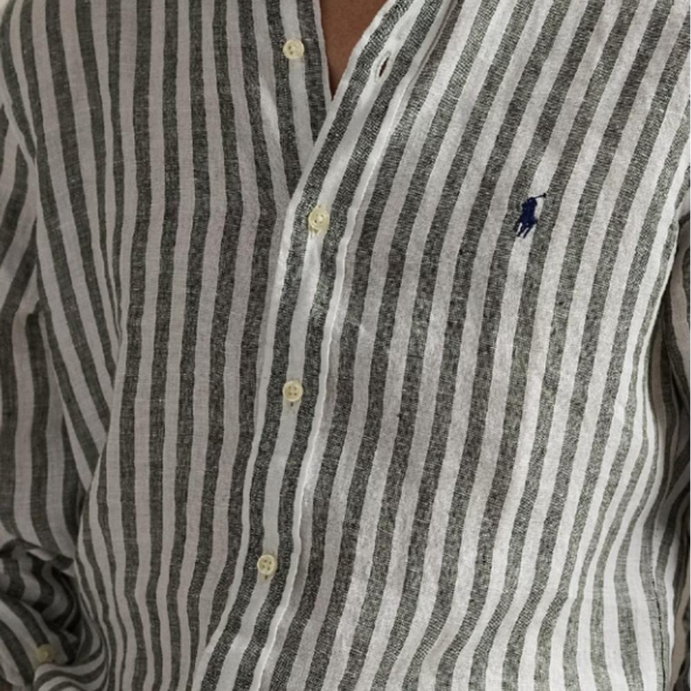 Polo Ralph Lauren Однобортная рубашка с длинным рукавом в полоску Мужские рубашки Зеленый 710969636-001