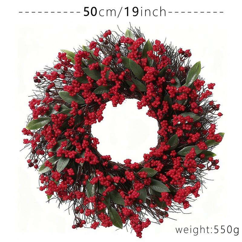 Artificial Holly Wreath With Red Berries Green Leaves Christmas Door Decor 45cm 50cm Plastic Handmade American Style
