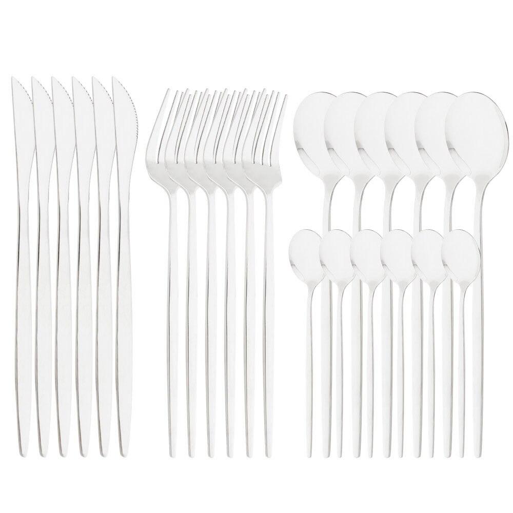 Purple Stainless Steel Cutlery Set 24pc For 6 Flatware Knife Fork Coffee Spoons Tableware Suit Household Kitchen Dinnerware Set