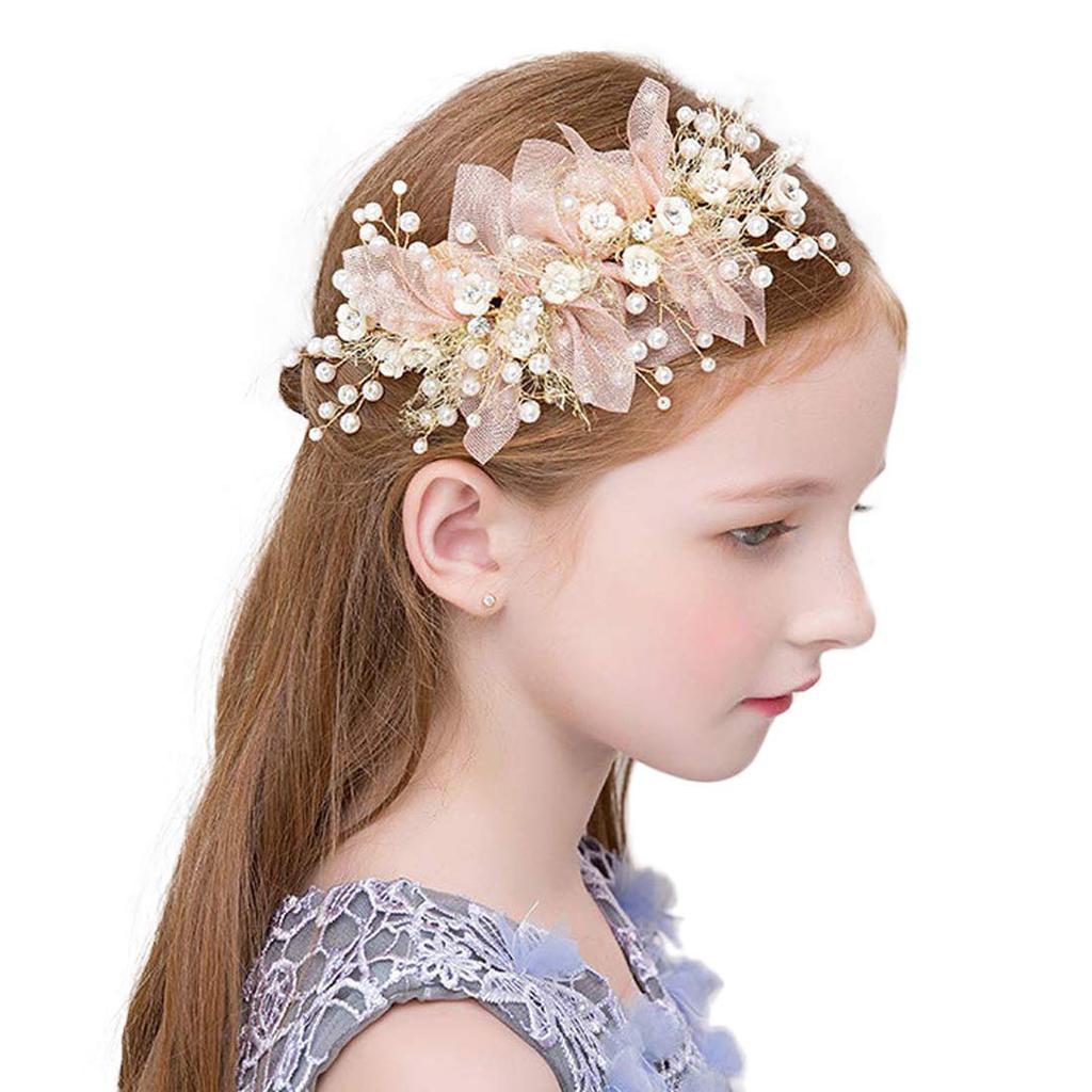 AVILMORE Leaf Pearl Small Flower Motif Headband Wedding Headdress Hair Ornament Recital Hair Accessory Wedding Entrance Ceremony Graduation Ceremony
