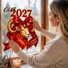 Гибкие Формы Наклейки на Окно 2027 Год Козы Статичные Наклейки с Красным Бантом, Китайская Нелипкая Пленка для Стекла Новая Наклейка, Многоразовый ПВХ Декор для