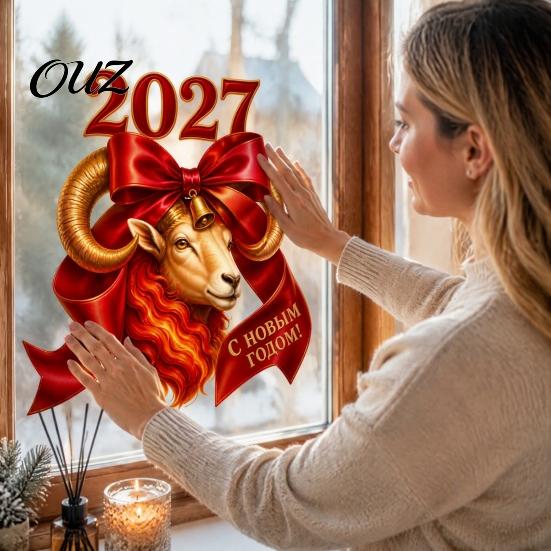 Гибкие Формы Наклейки на Окно 2027 Год Козы Статичные Наклейки с Красным Бантом, Китайская Нелипкая Пленка для Стекла Новая Наклейка, Многоразовый ПВХ Декор для
