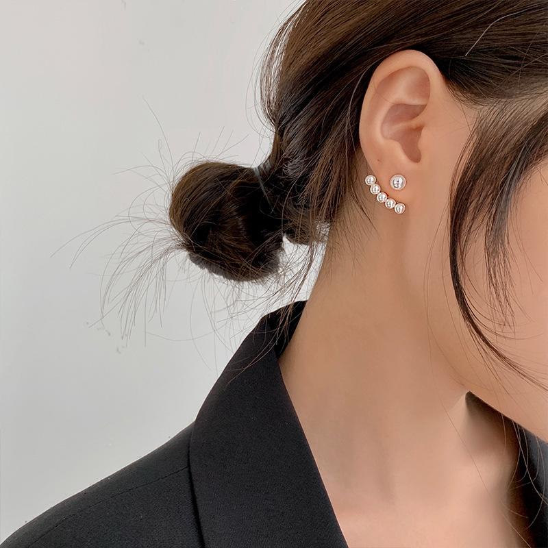 Серьги-гвоздики из серебра 925 пробы с жемчугом Dongdaemun Purchasing Fashion Temperament Серьги-гвоздики Простые висячие серьги с задней стороны для ношения в два приема