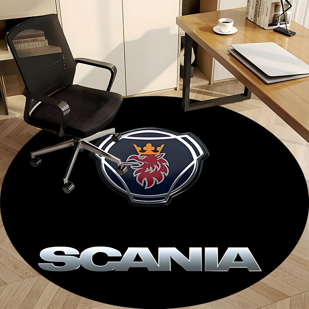 1 шт. Круглый коврик с логотипом Scania для офиса - Идеально подходит для декора офиса или кабинета, Машинная стирка, Нескользящая основа, Декоративный коврик для пола