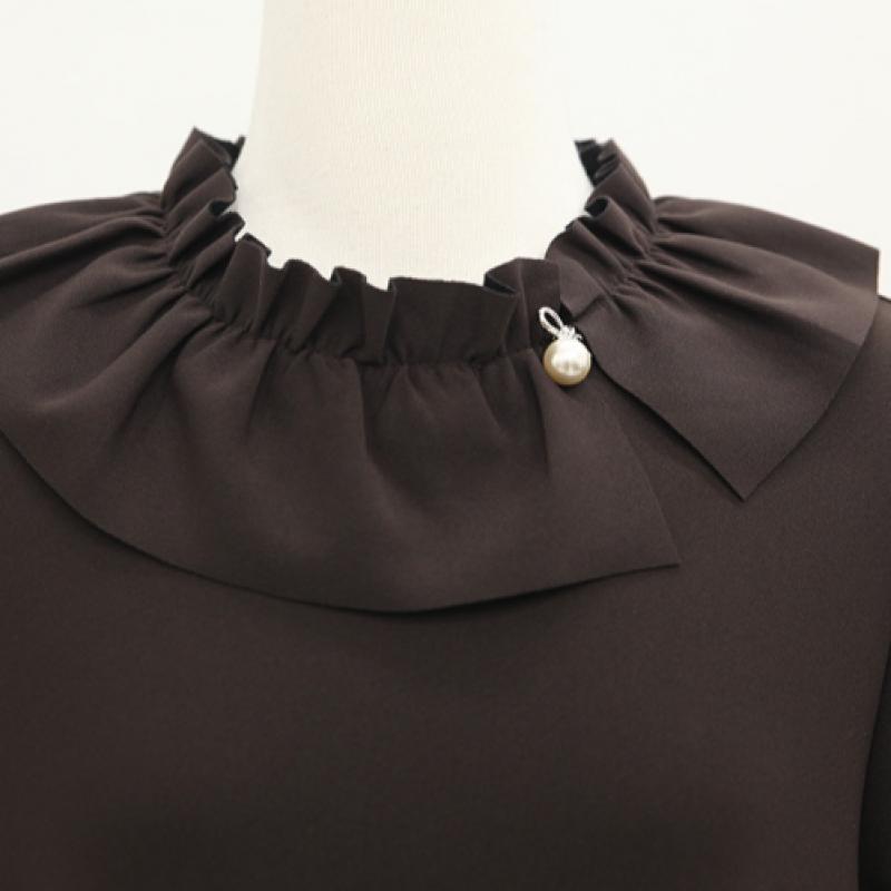 Shiz Madam Shirring Neck Pearl Fleece Dress N2748
