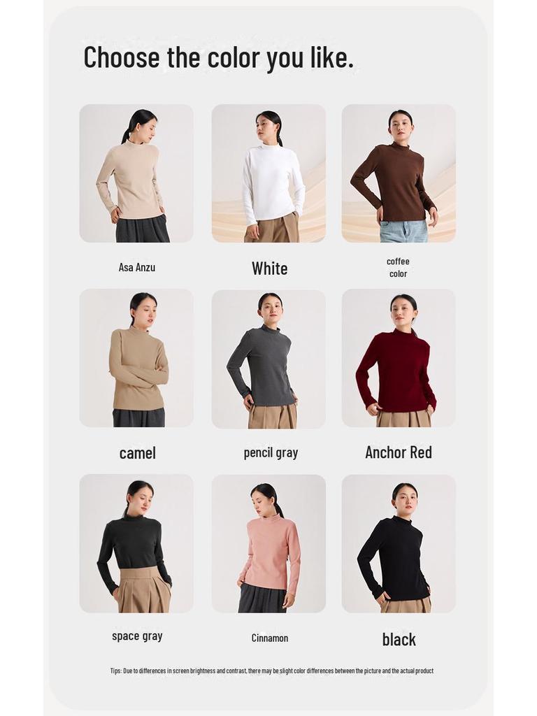 460G Женская бархатная теплая футболка с длинным рукавом и полувысоким воротником - Зима и осень