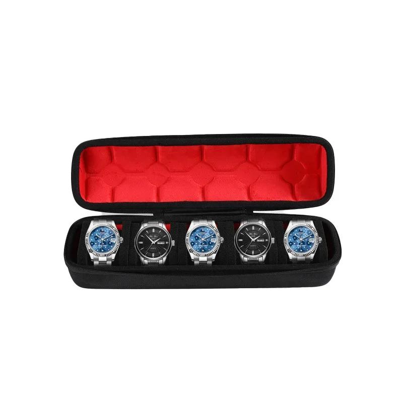 Дорожный чехол для часов на 1/2/3/5/6/10 слотов, Жесткий ролл для часов, Дорожный органайзер для часов с подушкой по форме, Красная подкладка из микрофибры
