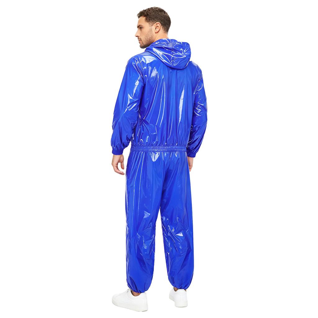 Men’s Outdoor Waterproof Suit Hooded Windbreaker Jacket Front Zipper and Sweatpants for Trail Fishing Workout Exercise