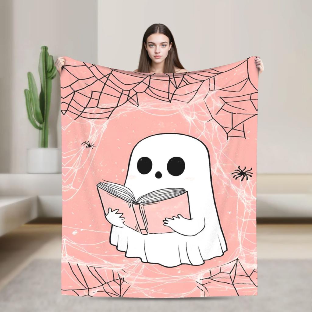 Ghost Reading Blanket Quality Warm Soft 2025 New Halloween Throw Blanket Winter Kid Adult Couch Chair Sofa Bed Fashion Bedspread