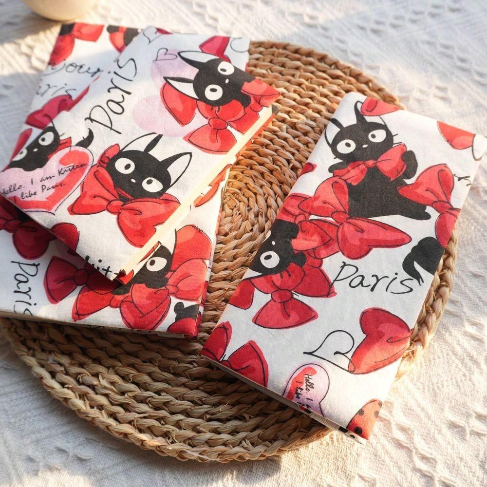 Fromthenon 1PC A5 A6 Weeks Bow-Tie Black Cat In Paris Cloth Book Cover Planner Case Journal Cover Office Stationery Supplies