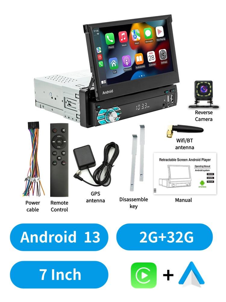 ACODO 1 Din 7" Электрический выдвижной экран Android 13 Carplay Автомобильное радио GPS навигация Мультимедийный проигрыватель Аудио Видео Головное устройство
