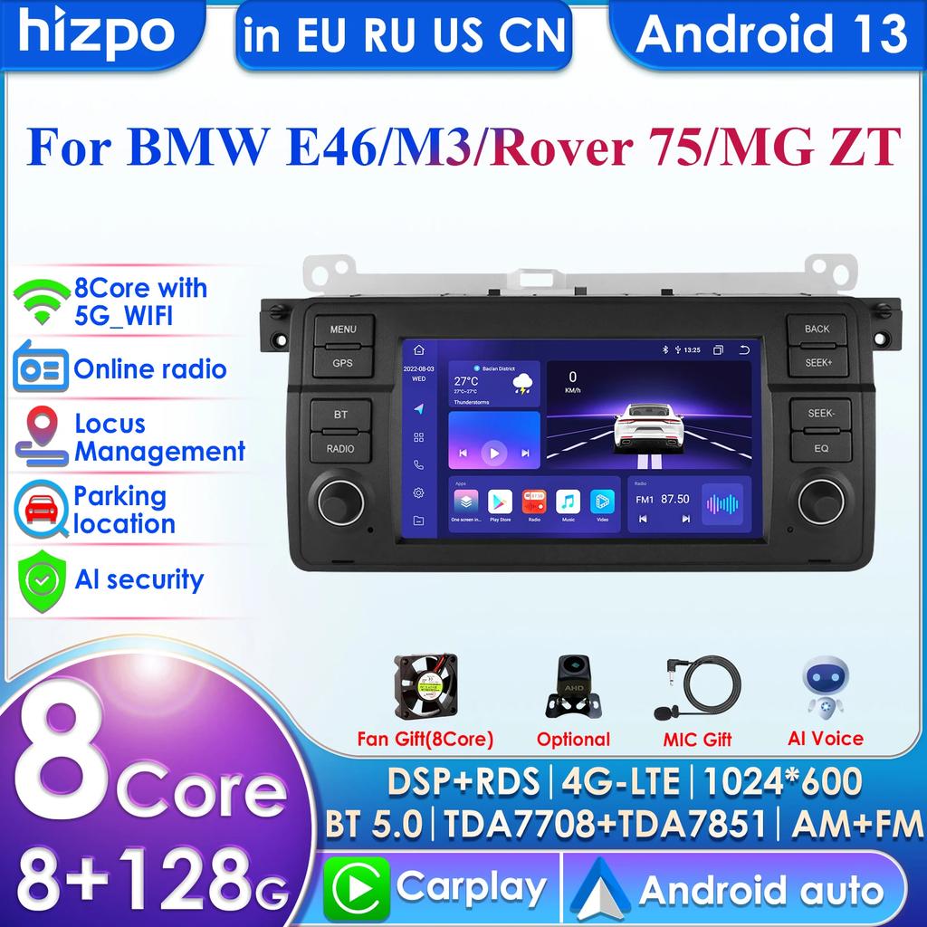 Hizpo 7 Inch 8G 128G AI Voice 2Din Android Auto Radio for BMW 3 E46 M3 318 320 325 330 335 Carplay 4G NET Car Multimedia GPS Intelligent Auto Radio