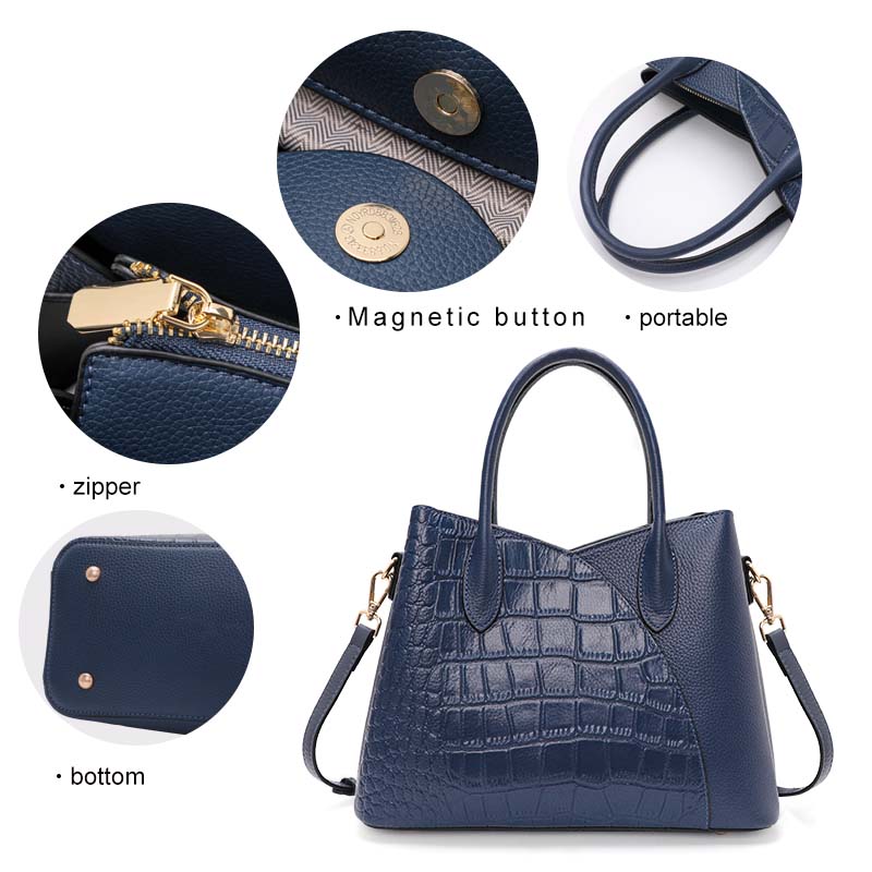 New Crocodile Pattern Large Capacity Women's Handbag with High Quality Spliced Cowhide Commuter Bag