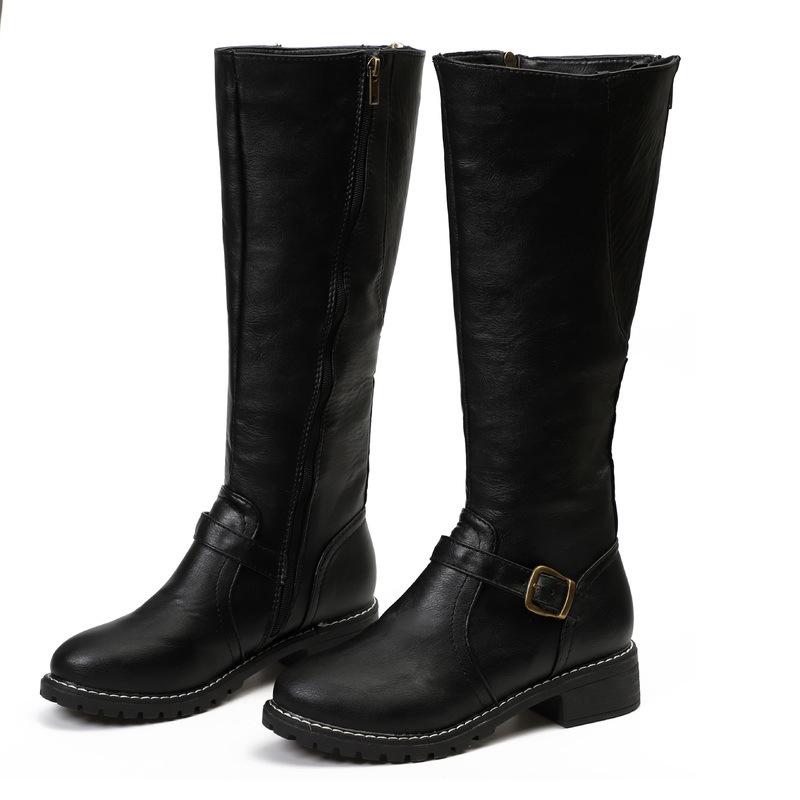 Women Knee High Boots Fashion Low Heels Square Platform Long Boots Brown Black Leather Zip Winter Women Warm Shoes Booties
