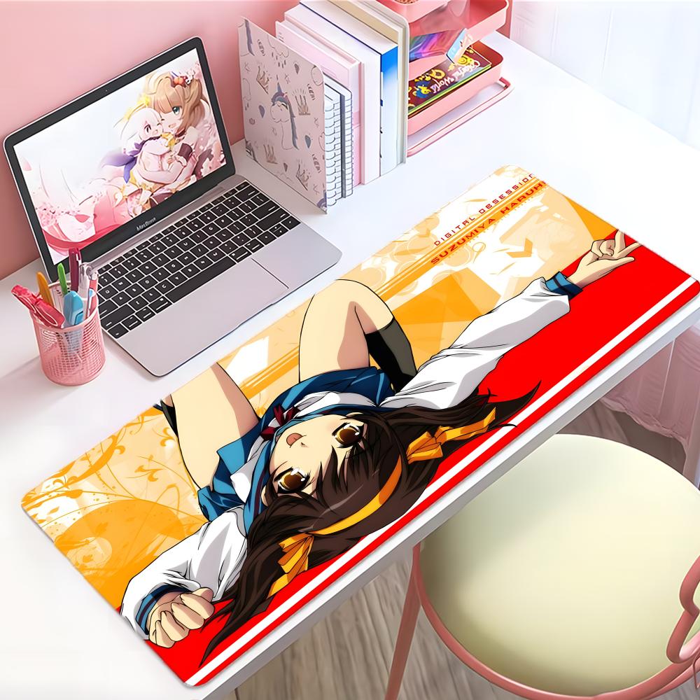 Classic Anime The Mmelancholy Of Haruhi Suzumiya Mouse Pad Large Thick Desk Pad Stitched Edges Gaming Mouse Mat For Pc