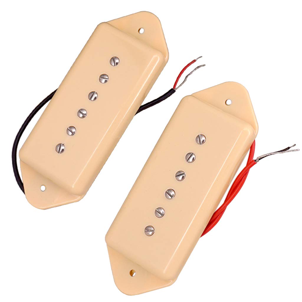 P90 Dog Ear Style Single Coil Pickups Guitar Pickups (Neck Bridge) For Epi Lp Electric Guitar Silveryellowbk 5052Mm