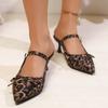 Elegant Leopard Mid Heels Bow Slippers Sandals Summer Pointed Toe Sexy Pumps Women Shoes Dress Designer Zapatillas