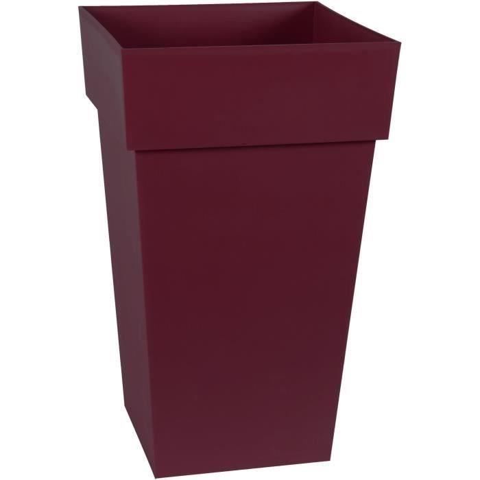 EDA Pot De Fleur Carré Haut TOSCANE - Volume 62 L - 39 X 39 X H.65 Cm - Rouge Bourgogne
