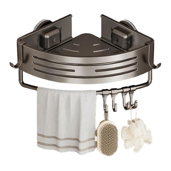 Suction Cup Corner Shelf Triangle Corner Shower Caddy No Drilling Adjustable Bathroom Organizer with Towel Bar Storage Rack for Shower Kitchen