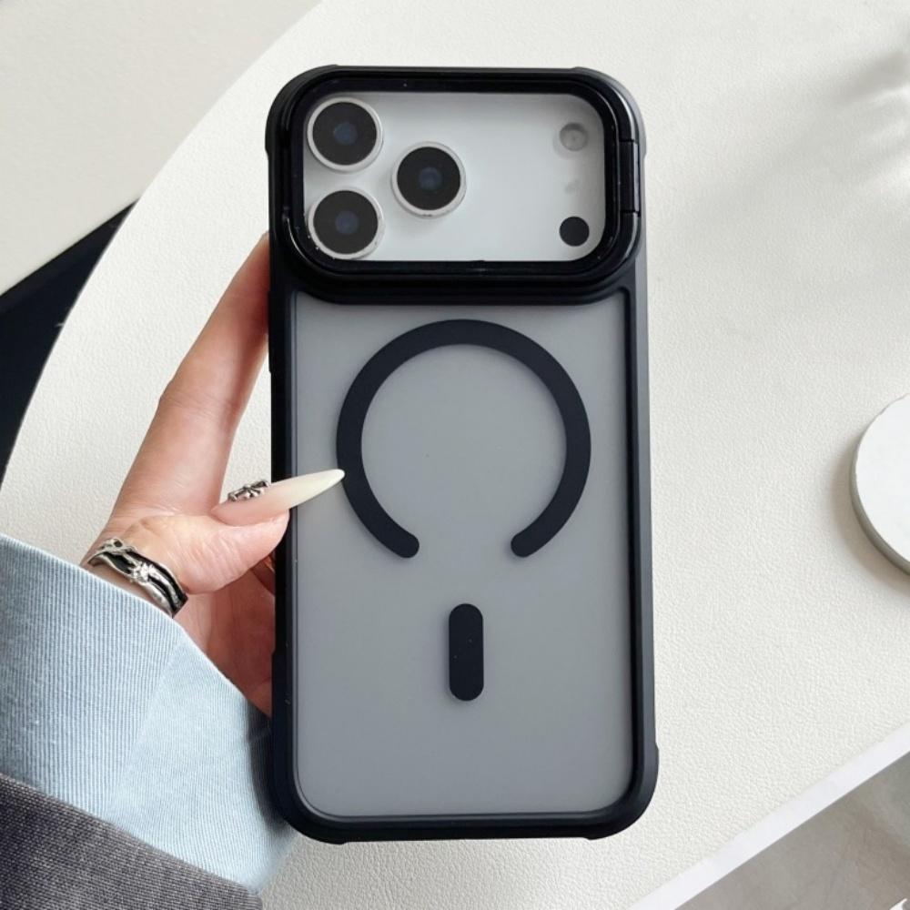 with Camera Protector Fold Lens Stand Magsafe Mobile Phone Case for iPhone 17 Pro Max 16 15 Plus 14 13 12 Magnetic Bracket Case