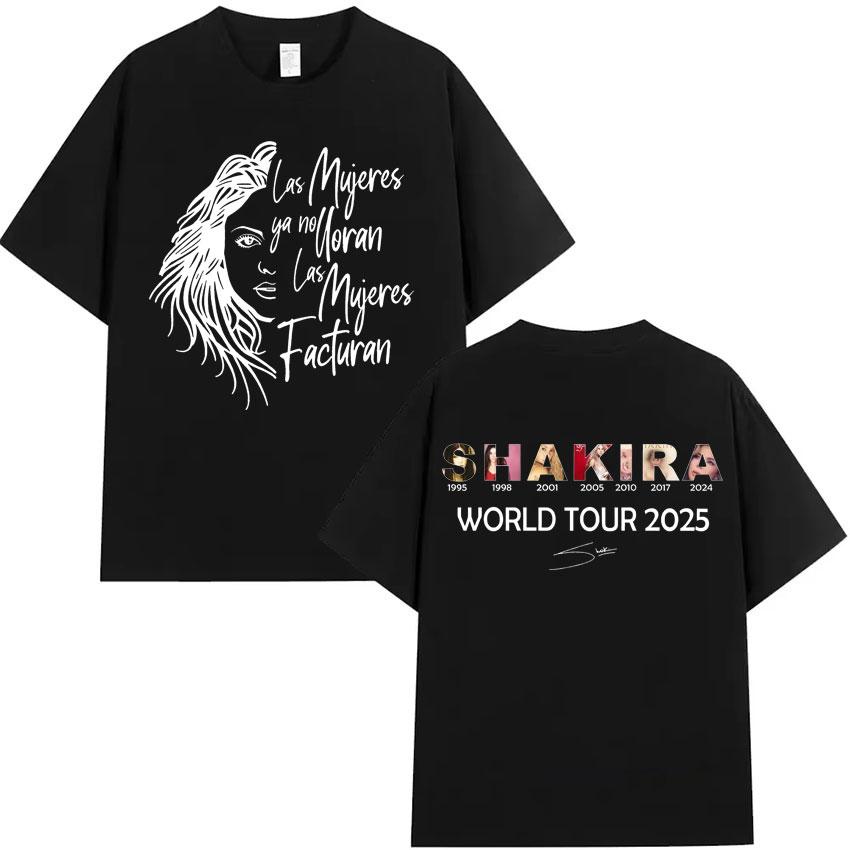 Shakira Las Mujeres Ya No Lloran World Tour Tshirts Unisexs Hip Hop Tshirt High Quality Cotton Oversized Tee Streetwear Fans Gift
