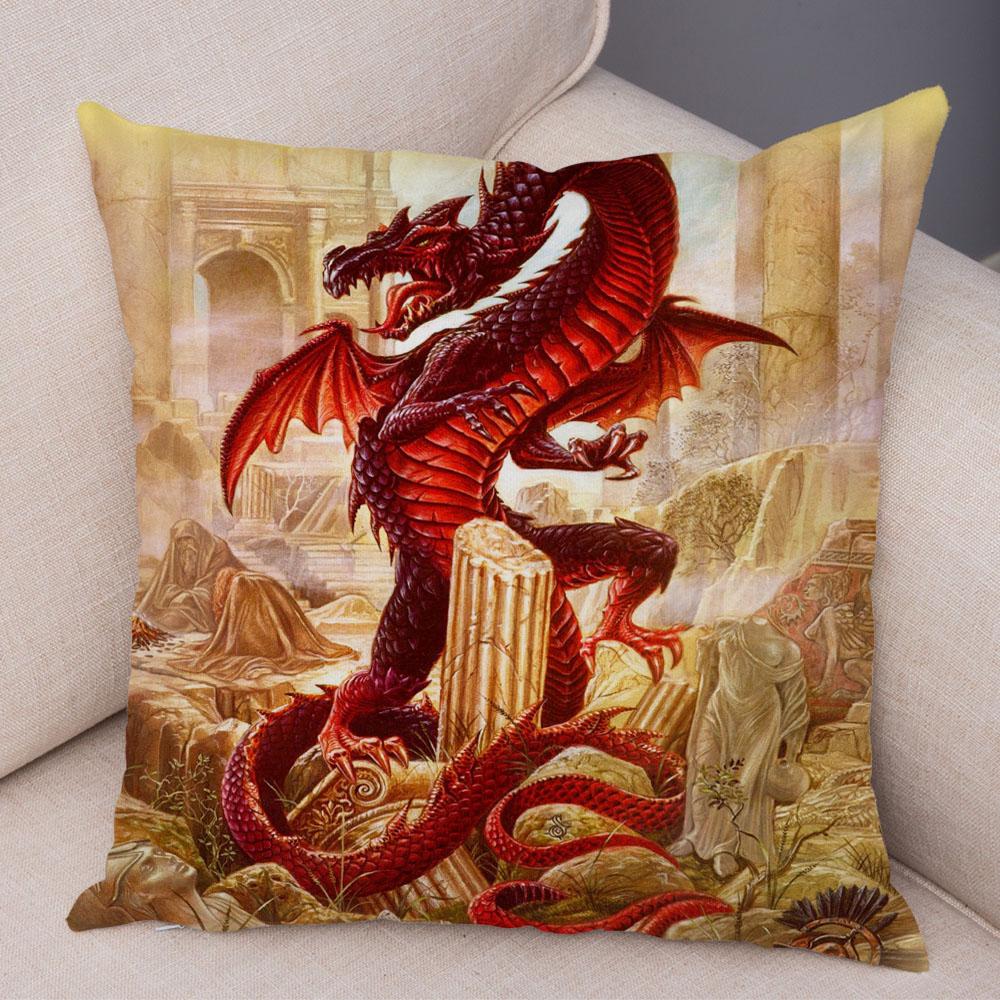 Наволочка с мультяшным животным принтом, чехол для подушки с рисунком дракона, декоративная наволочка для автомобиля, дивана, дома, гостиной