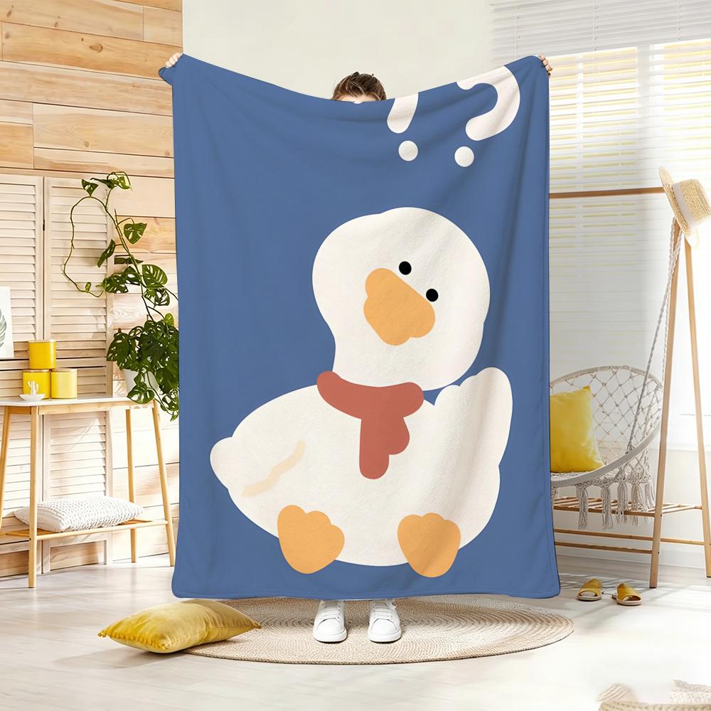 Cartoon Fun Duck Pattern Throw Lightweight 240g Flannel Blanket Soft Skin-friendly for Summer Cooling