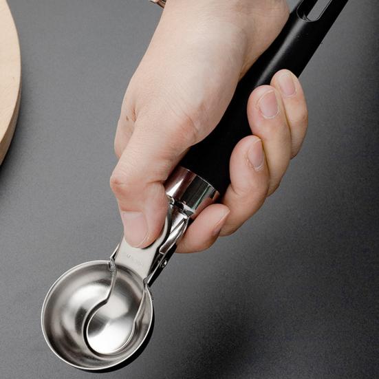 Ложка для мороженого из нержавеющей стали с триггером Легко чистится, антипригарная ручка Легкая ручка Ложка для печенья для мороженого, мороженого, смузи, фруктов