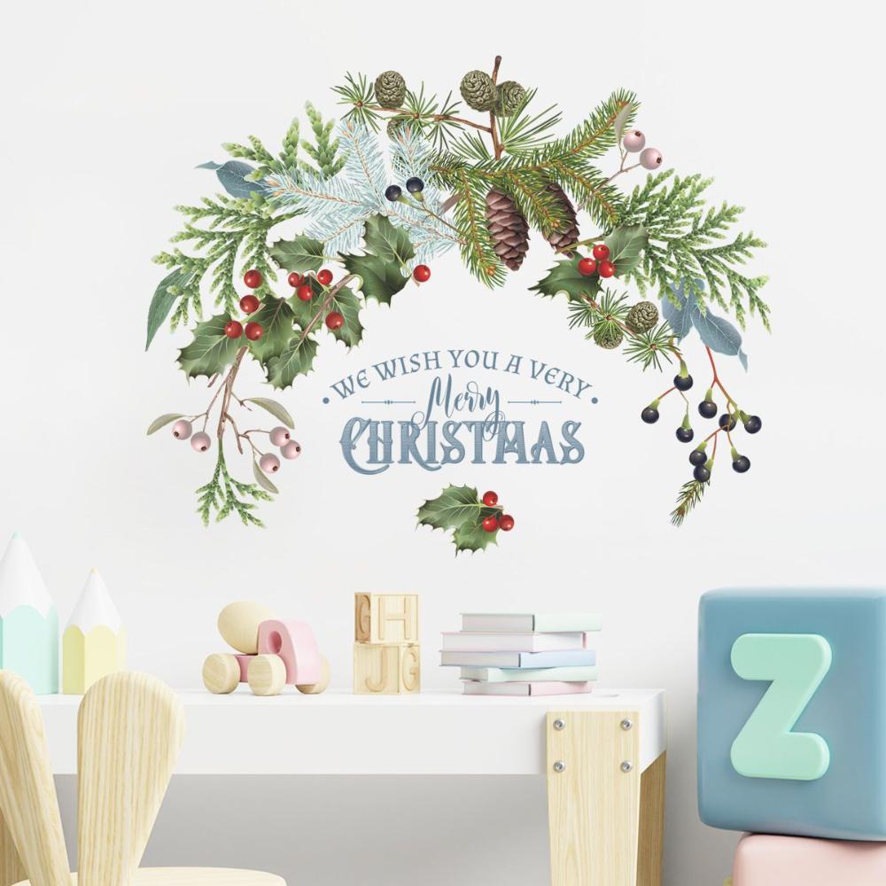 Merry Christmas Door Green Plant Posters Wall Decals Wall Stickers Window Decals Christmas Murals